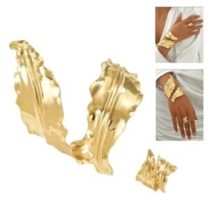 1024.. conjunto de pulsera y anillo de espiral dorado