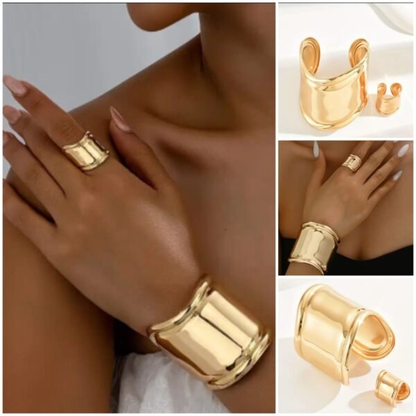 Conjunto de Pulsera y Anillo Dorado Diseño Europeo