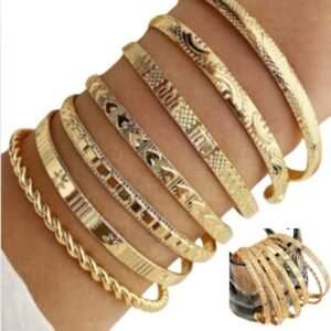 conjunto de 7 pulseras doradas boho chic