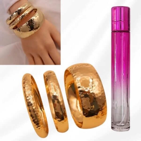 pulseras doradas elegantes conjunto de 3 + perfume
