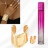 pulsera y anillo dorado + perfume