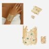 Conjunto de 2 Piezas de Brazalete y Anillo Abierto con Diseño Floral Hueco Vintage Bohemio